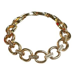 Gold Tone Rounded and Clear Rhinestones Bars Links Bracelet